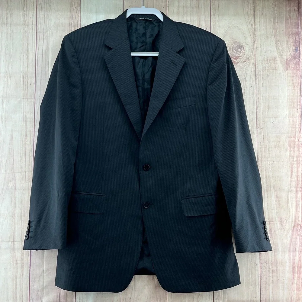 CANALI Suit Jacket Blazer Men's Charcoal Pinstripe 100%Wool Water Resistant 40US - Picture 1 of 11